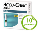 Тест-полоски Акку-Чек Актив №100 (Accu-Chek Active), 10 упаковок